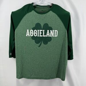 Holloway Aggieland Shirt Mens 3XL Green Polyester Raglan 3/4 Sleeve Clover Tee
